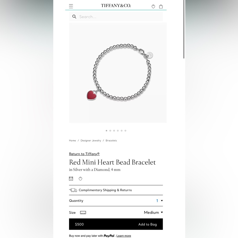 Silver Beaded Bracelet with Red Heart Charm